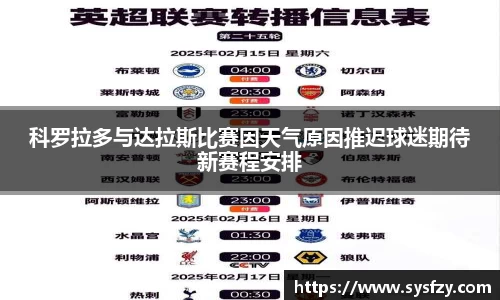 科罗拉多与达拉斯比赛因天气原因推迟球迷期待新赛程安排